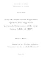 prikaz prve stranice dokumenta Studija Lorentz-potisnutih Higgsovih bozona u procesima produkcije parova Higgsovih bozona na velikom hadronskom sudaraču u CERN-u